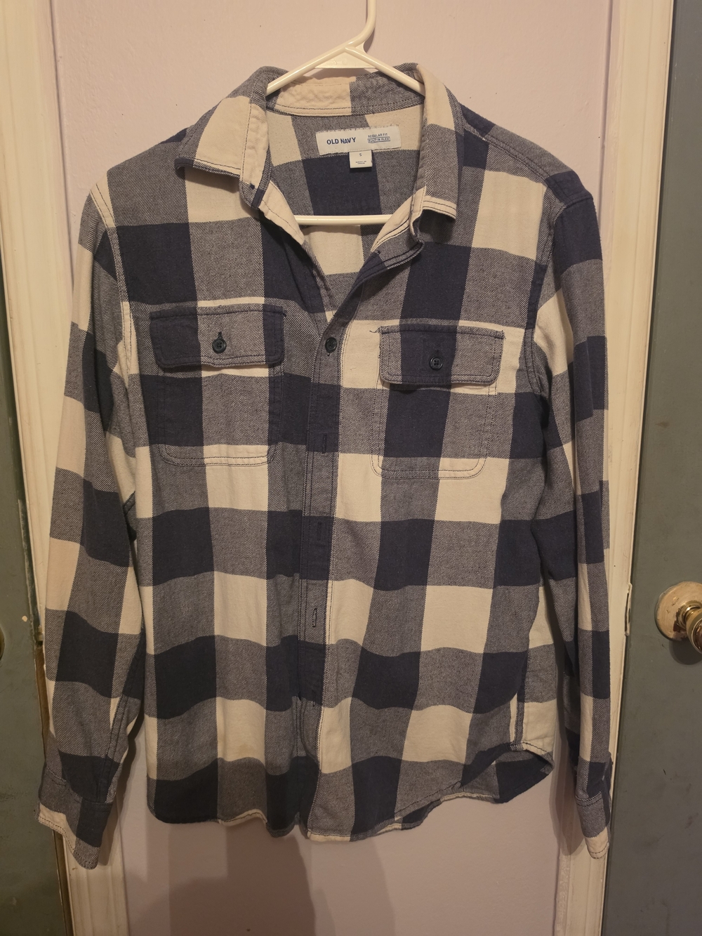Old Navy Navy and Cream Small-Check Button-Down Shirt